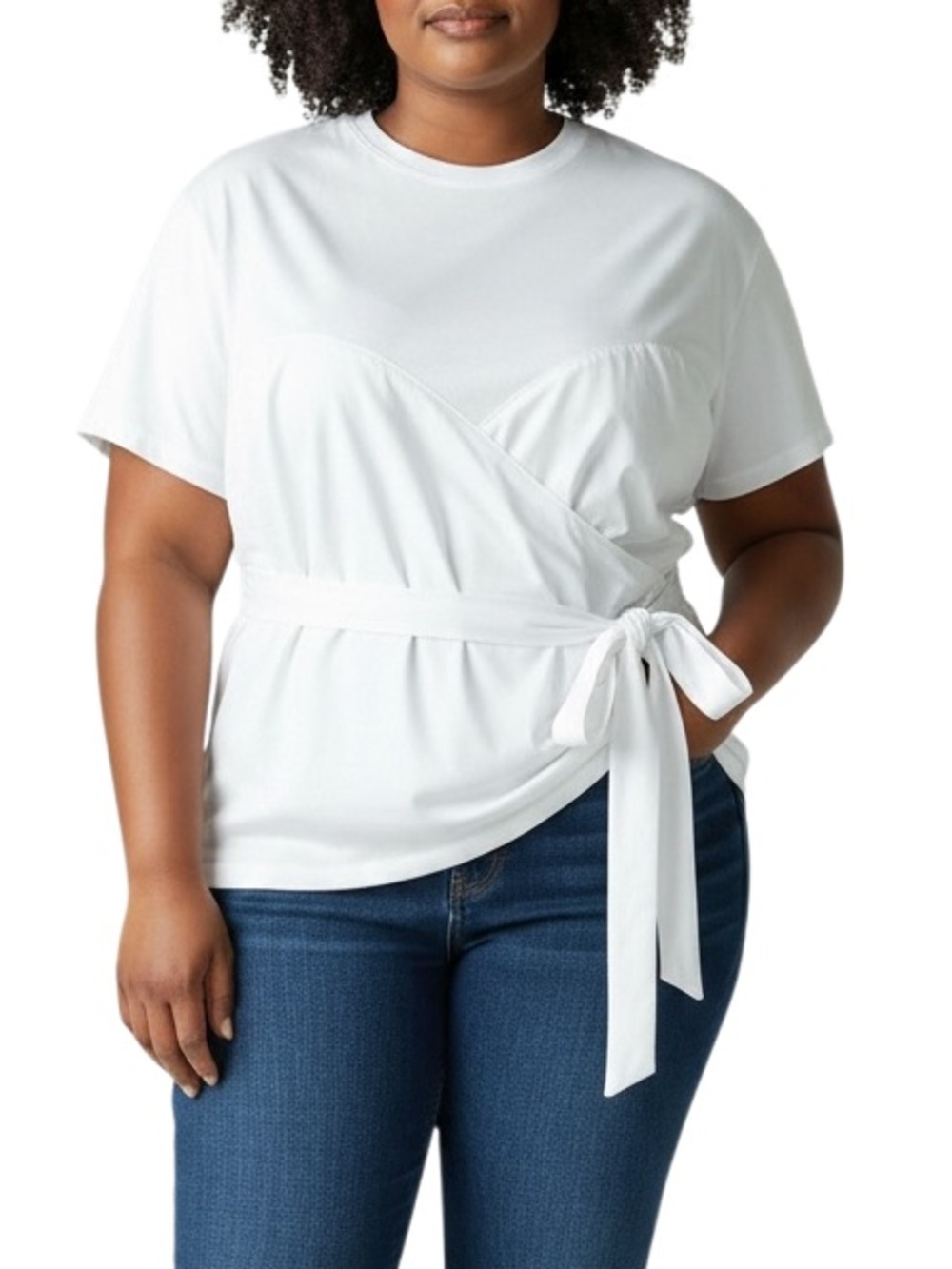 Trouve Short Sleeve Tie Waist Top White
